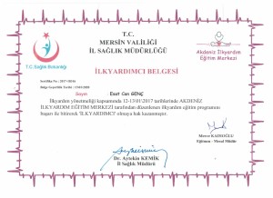 Esat Can Genç ilk yardım sertifikası
