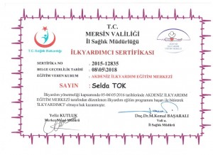 İlk yardım sertifikası Selda Tok